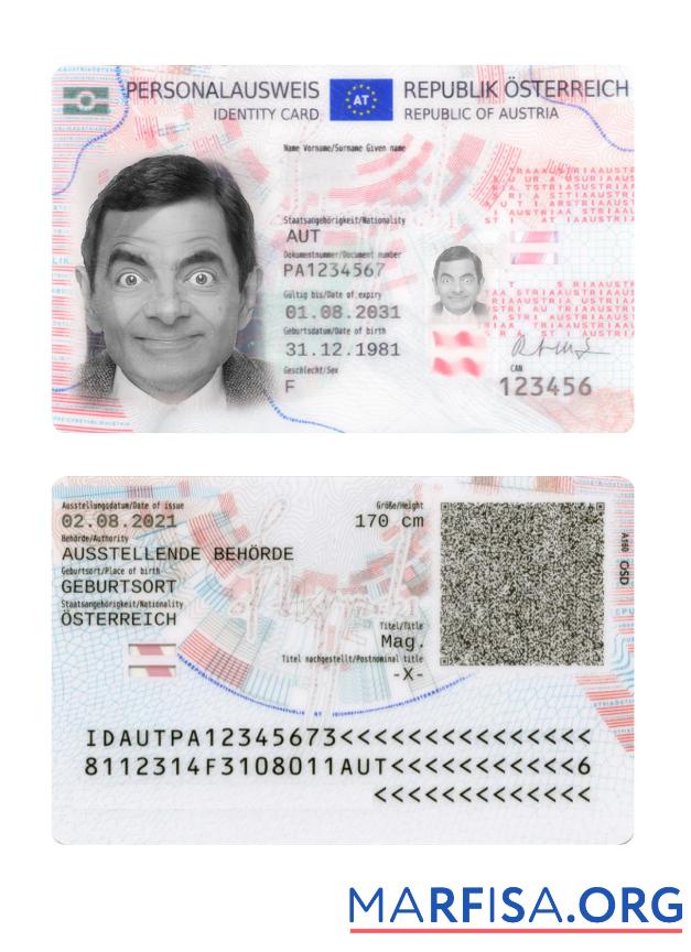 Blank Austria ID 2021 Present download for verification